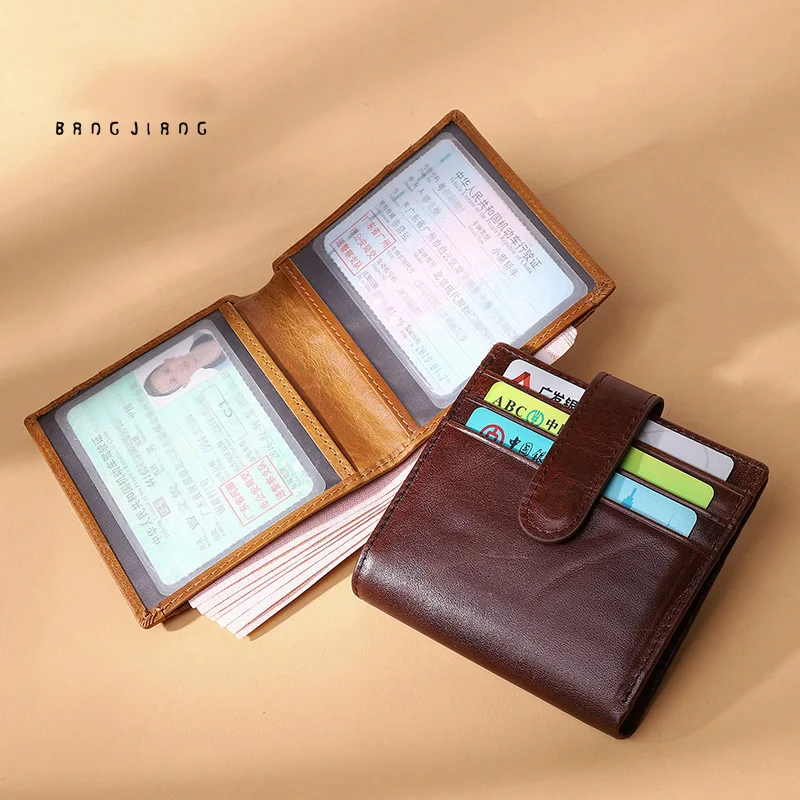 

Bangjiang genuine leather wallet men's short women driver license card bag wallet integrated bag small top layer leather wallet