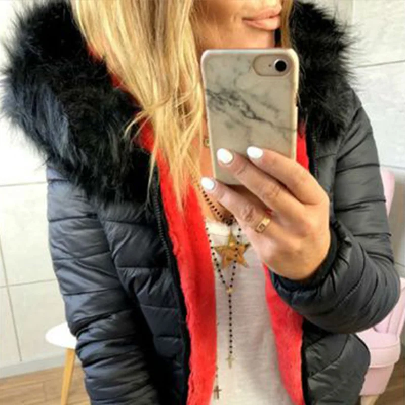 Winter Jacket Women Faux Fur Collar Coat Parka Lady Warm Hairy Soft Hood Fur Decor Jackets Female Abrigos Mujer Invierno