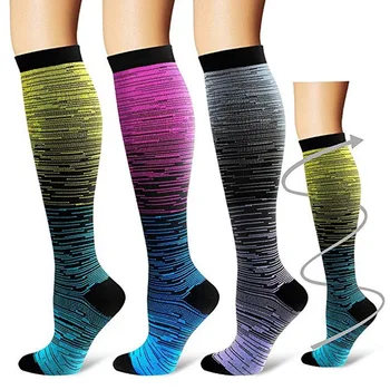 

Socks Sport For Men Women Compression Gradient Color Mixing Socks Knee High/Long Nylon Hosiery Footwear Accessories S-XL Blue!