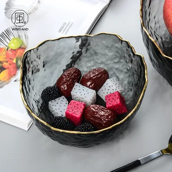 

Phnom Penh Glass Bowl Salad Bowl Single Fruit Plate Fishing Transparent Net Red/Large Size Household Heat-Resistant Dessert