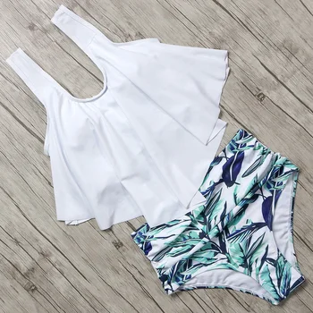 

Bikini 2020 High Waist Swimsuit Woman Plus Size Brazilian Bikini Ruffled High Neck Swimwear Women Push Up Bandage Tankini Female