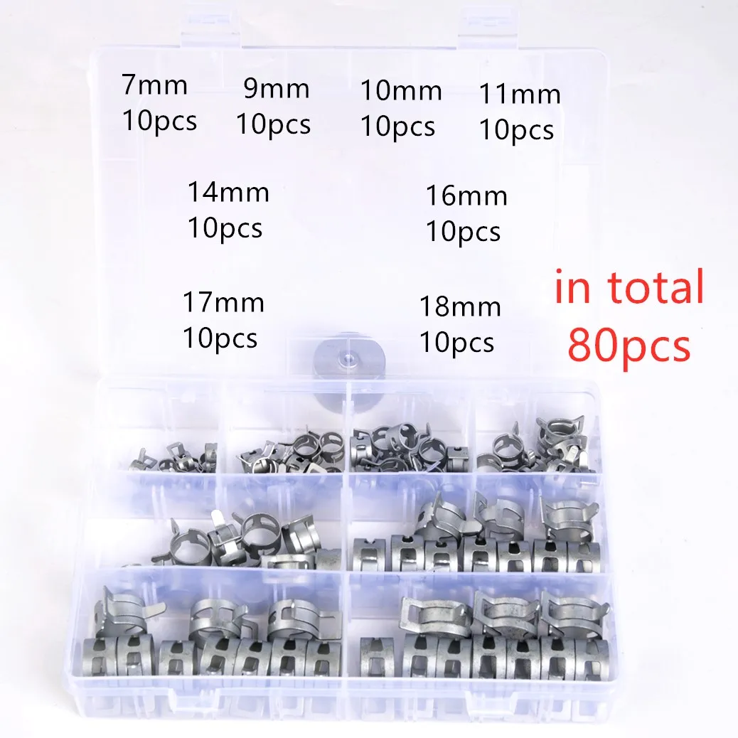 Envío Gratis 80 unids/set 7-18mm primavera Clip manguera abrazadera de tubo flexible tubo de agua de tubo de aire de coche herramientas