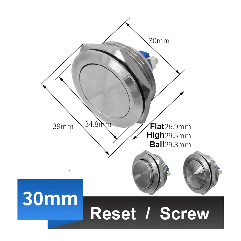 30mm Reset screw 8/10/12/16/19/22/30 мм моментальная Перезагрузка/замок фиксации металлический пуш-ап Водонепроницаемая кнопка переключателя винтовым штифтом сварки ноги - Цвет: 30mm Reset screw