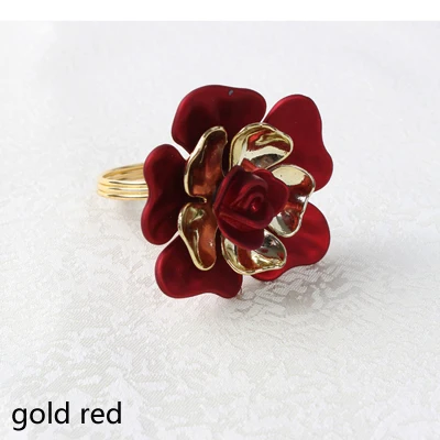 gold red Позолоченный круг из нержавеющей стали с Красным Пластиковым цветочным декором набор колец для салфеток из 6 штук - Цвет: gold red