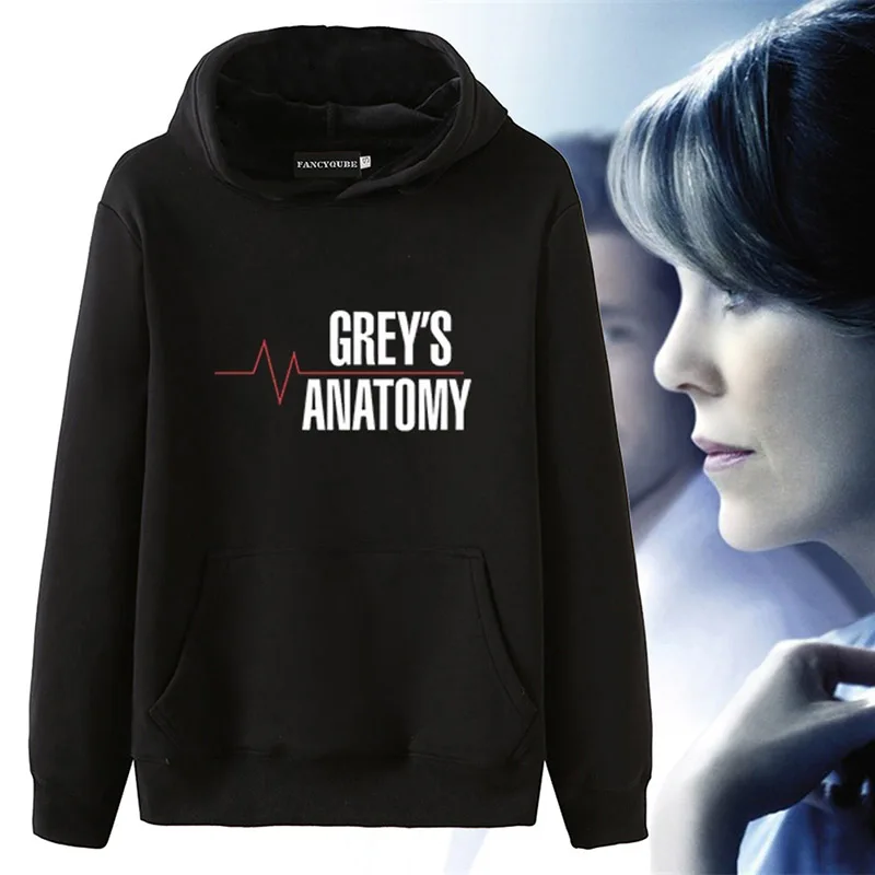 Greys Анатомия Письмо печати с капюшоном Толстовка для женщин осень зима толстовки женские с длинным рукавом повседневное Harajuku пуловер