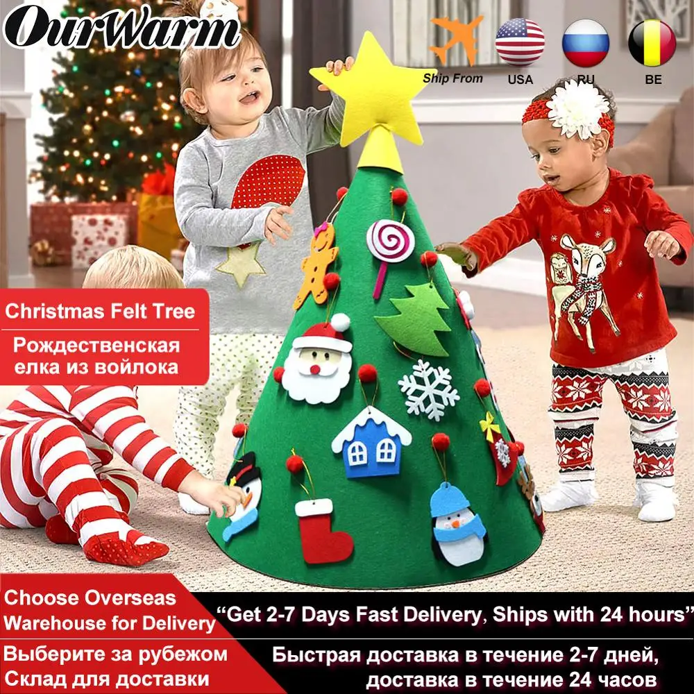 Ourwarm Kids DIY Felt Christmas Tree with Ornaments Wall Hanging New Year Gift 