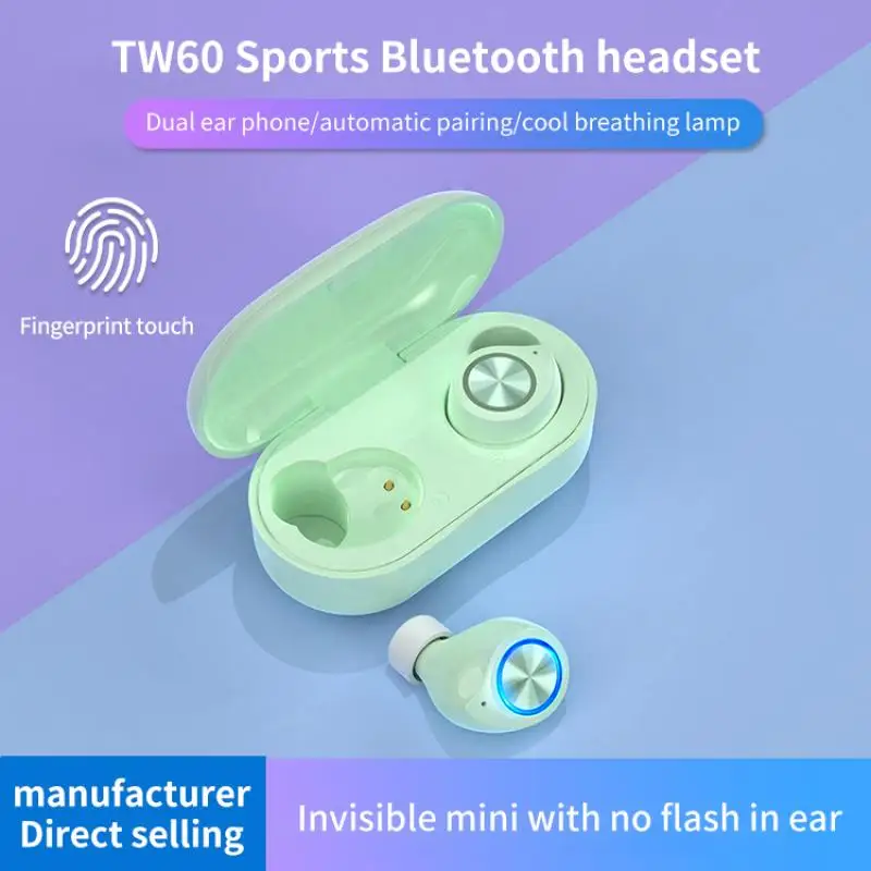 Tws Bluetooth 5 0 Headset Wireless In Ear Tw60 Macaron Sports Headphone Smart Touch Noise Canceling Earphone with Mic Earbuds