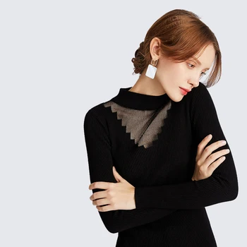 

spring and autumn basic ladies sweater simple stand collar solid color sweater women long sleeve knitted sweater pullover women