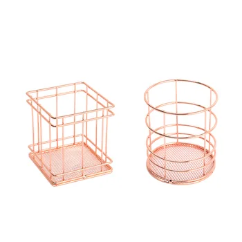 

Rose gold wire net brush storage pen holder round iron net stationery storage box office home school desktop sorting machine