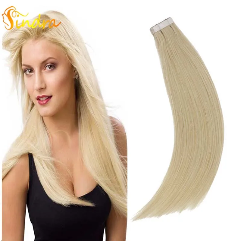 

Sindra Tape In Human Hair Extensions Straight 40pcs 20pcs 100% Remy Hair Skin Weft Color #60 14-24 Inches