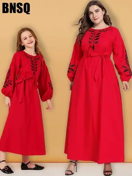 

Mother Daughter Embroidery Girls Abaya Maxi Dress Children's Wear Family Matching Outfits Kimono Long Robes Eid Ramadan Islamic