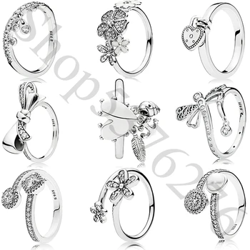 

925 Sterling Silver Luminous Glow Abstract Elegance Family Tree Bow Europe Ring For Original Women Bead Charm Gift DIY Jewelry