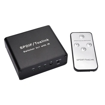 

SOONHUA New 3-Port SDPIF/Toslink Switcher 3 In 1 Out Digital Optical Audio Switcher with IR Remote Control