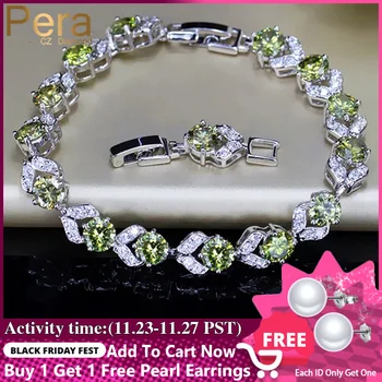 

Pera Unique Design Olive Green Cubic Zirconia Stone 925 Sterling Silver Jewelry Fashion Women Party Charm Bracelet for Gift B096