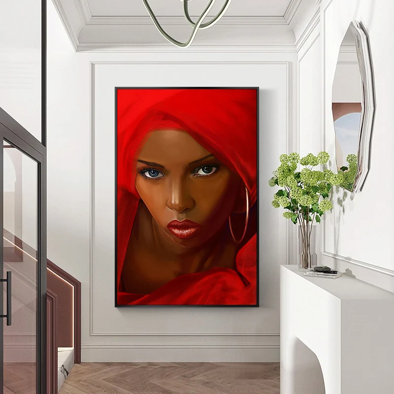 African Black Woman With Red Dress Oil Painting on Canvas Cuadros Posters and Prints Scandinavian Wall Art Picture Home Decor