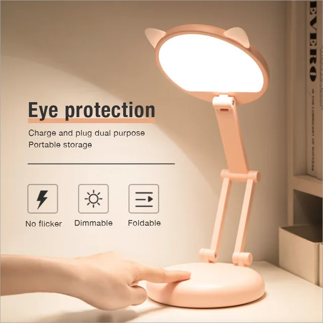 LED Cat Desk Lamp Foldable Touch Dimming Bedside Table Lamp Eye Protection Children Reading Lamp for