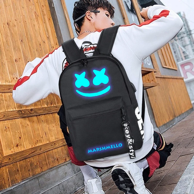 

DJ Marshmallow Backpack school backpacks for teenagers boys Girls Student Bags USB multifunction travel Luminous Bag Laptop Pack