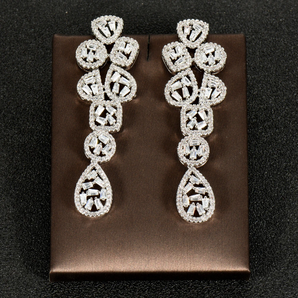 HIBRIDE Clear Full Micro Cubic Zirconia Pave Women Bridal Engagement Long Drop Earrings Party Jewelry Accessories bijoux E-982 - Image 2