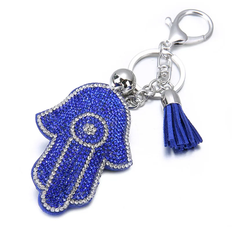 13 цветов оптовая продажа посеребренный брелок Hamsa Fatima Hand & стразы модный для