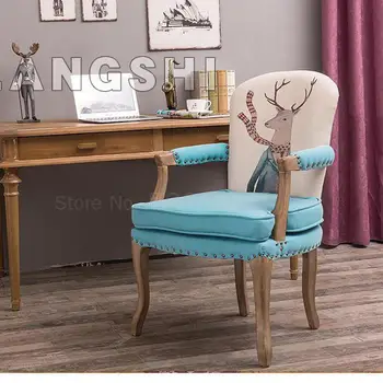 

American Single Leisure Chair European Solid Wood Used Dining Chair Dining Chair Bedroom Computer Chair Cafe Chair