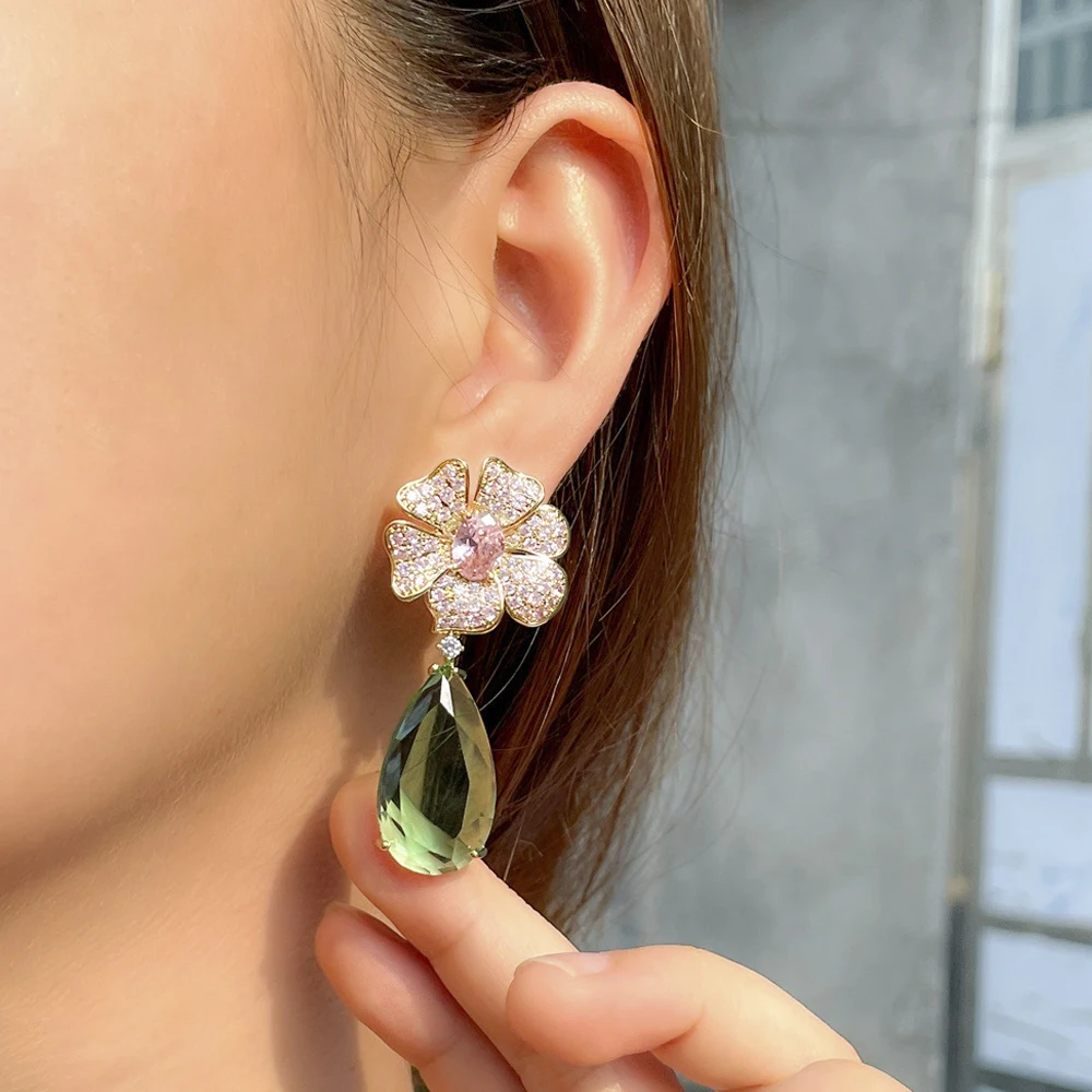 Long Flower Dangle Earrings 