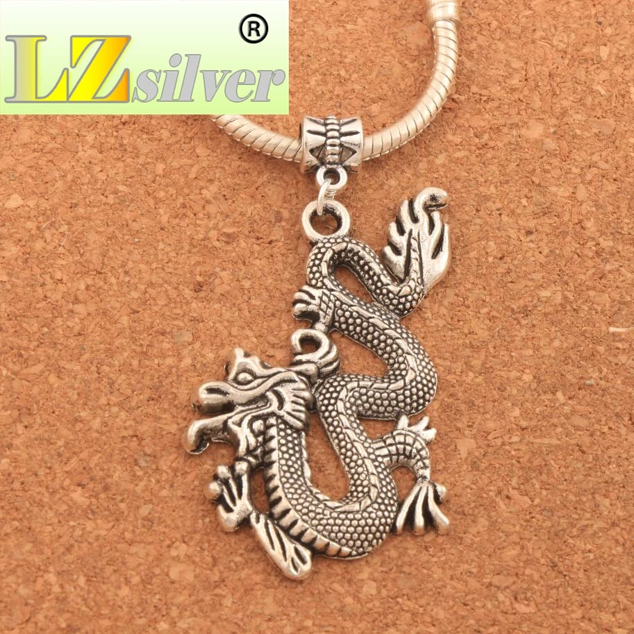 40PCS Zinc Alloy Dragon Charm Beads Fit European Bracelets Jewelry DIY B685 57.8x29.7mm