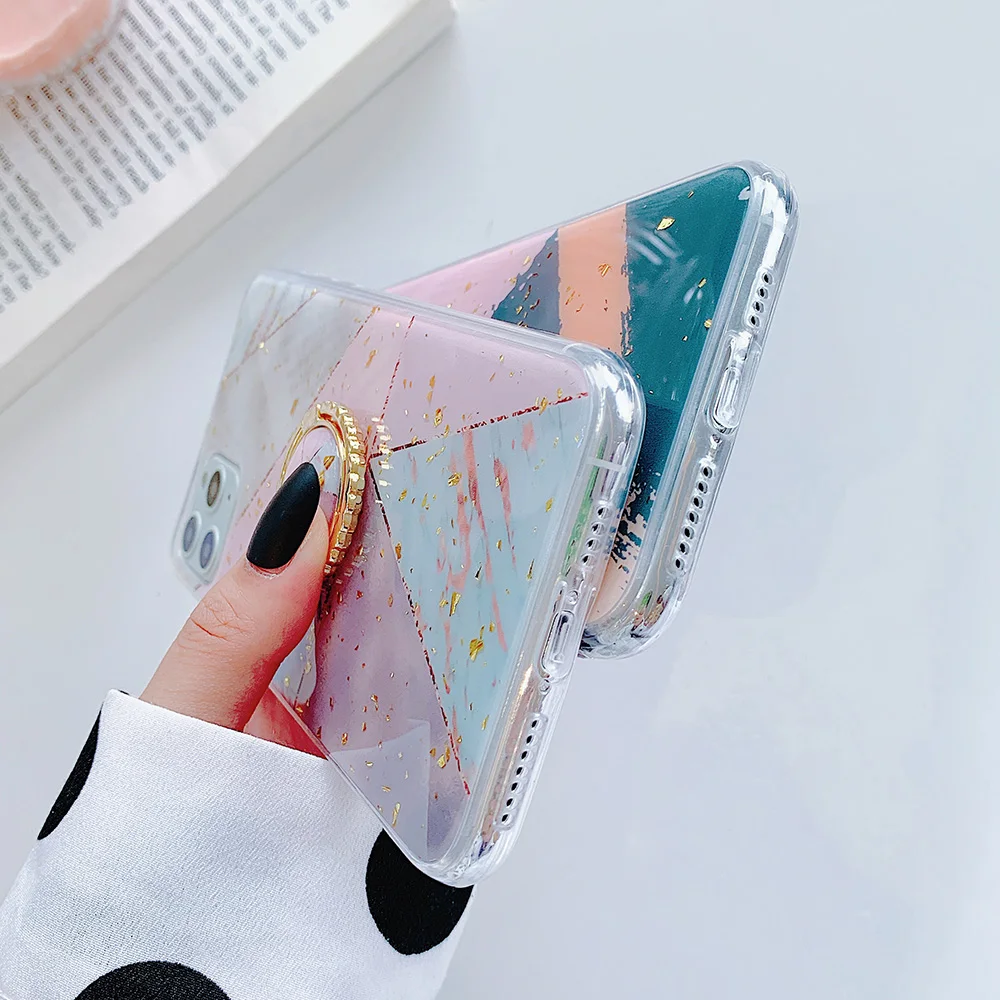 Чехол для телефона с кольцом держателем геометрической формы iPhone 12 Mini 11 Pro Max XR X XS 7