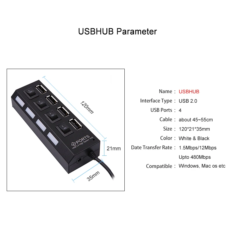 KebiduNewest Micro 4 Port usb хаб 2 0 высокоскоростной USB концентратор разветвитель с