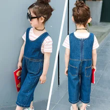 Джинсовые комбинезоны для девочек, весенняя одежда, стиль, корейский стиль, детская одежда свободного кроя, цельные длинные штаны, Fas