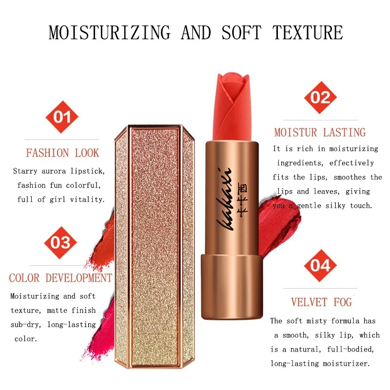 Be A Confident Woman Flower Shape Matte Lipstick Makeup Lips Smooth Moisturizer Nourishing Lipstick Make up Lip Stick Cosmetics