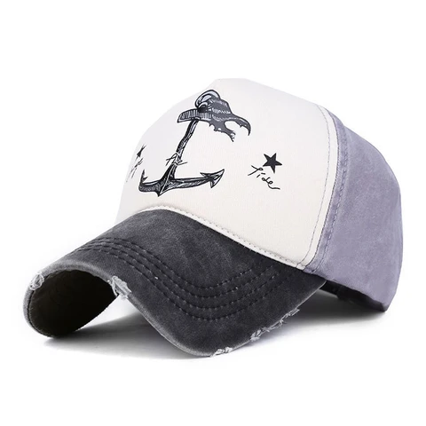 Style The Pirate Ships Anchor Printing Adjustable Washed Baseball Cap Anchor Hat Sailing Women Beach Gift Boating Yacht