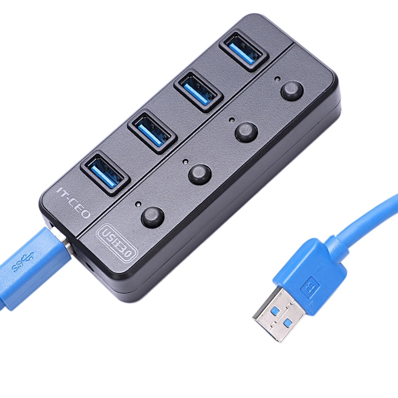 Мульти USB 3,0 концентратор 4 порта Высокоскоростной тонкий компактный расширительный смарт-разветвитель ВКЛ/ВЫКЛ
