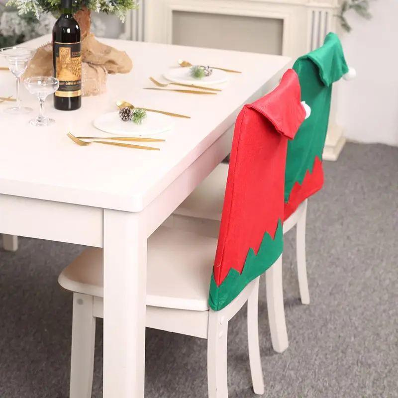 2pcs/set Christmas Decoration Elf Hat Dinner Chair Cover Back Xmas Home Holiday Party Table Decoration 634E