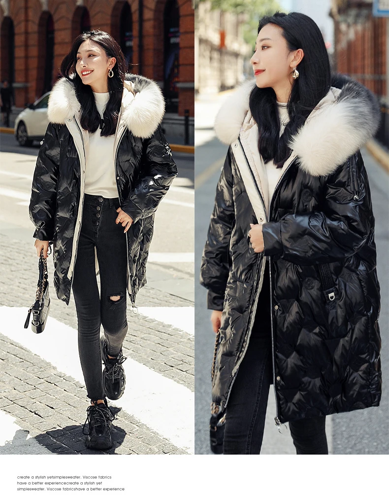 LISYRHJH  2020 Fashion Winter Coat Jacket Women's Hooded Warm Parkas High Quality Glossy Female Long Winter Collection Jacket