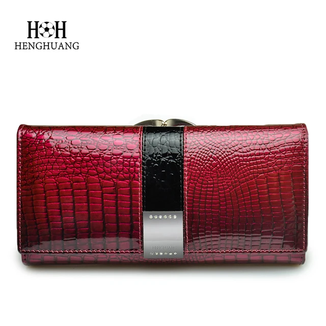 HH Luxury Genuine Leather Womens Wallets Patent Alligator Bag Female Design Clutch Long Multifunctional Coin Card Holder Purses 2
