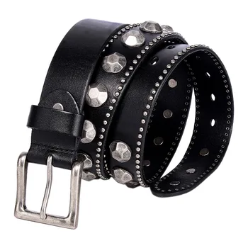 

2020 New Women Belt 110cm Personality Nightclub Rock Zero Layer Leather Belt Hairdresser Belt Female Pagoda Rivet Belt