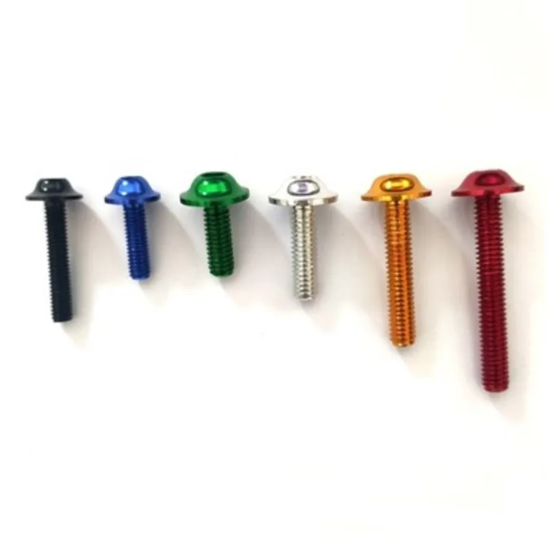 10pcs m5 m6 * 16/20/25/30/40 알루미늄 다채로운 반원형 버튼 플랜지 헤드 (와셔 포함) 내부 육각 소켓 알렌 나사 볼트