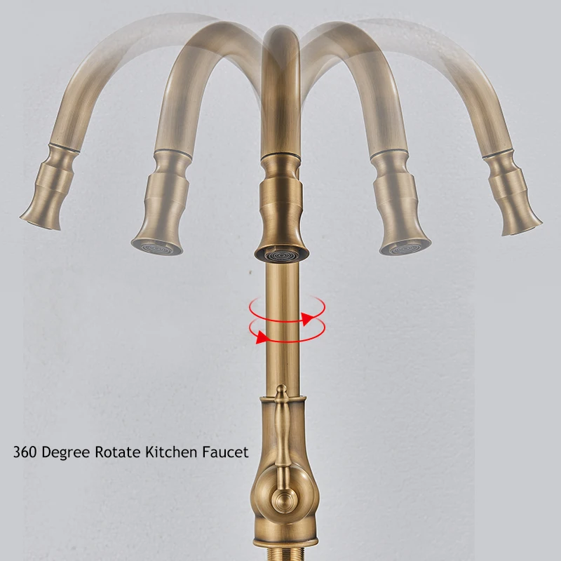 Description Picture 4 of itemAntique Brass Kitchen Faucet Pull Out Kitchen Sink Faucet Single Handle Faucet 360 Rotate Kitchen Tap Hot Cold Water Mixer Crane