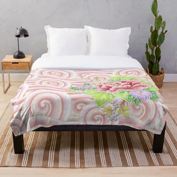 

Pink Pastel Kimono Bouquet Throw Blanket Soft Sherpa Blanket Bed Sheet Single Knee Blanket Office Nap Blanket