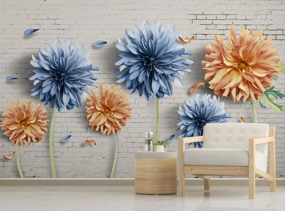 

XUE SU Custom wallpaper mural now simple 3d flower brick wall nostalgic floral TV background wall