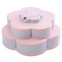 ABSS-Double Layer Rotating Snack Box Containers Bloom Flower Design Candy Nut Fruit Food Storage Box Jewelry Organizer