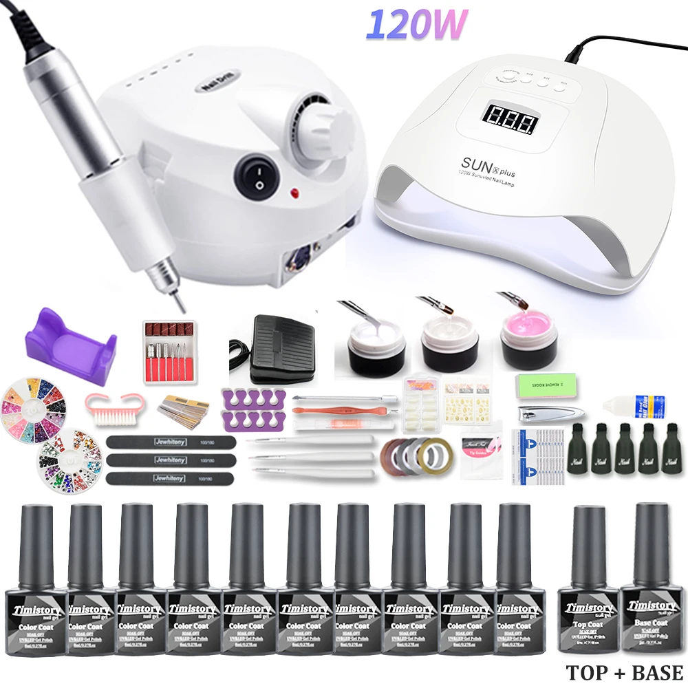 Billige Nagel Gel Polish Set Mit 120W UV LED LAMPE 10 20 Farben Gel Polish Nagel bohrer Maschine Nagellack Kit nail art Werkzeuge Set