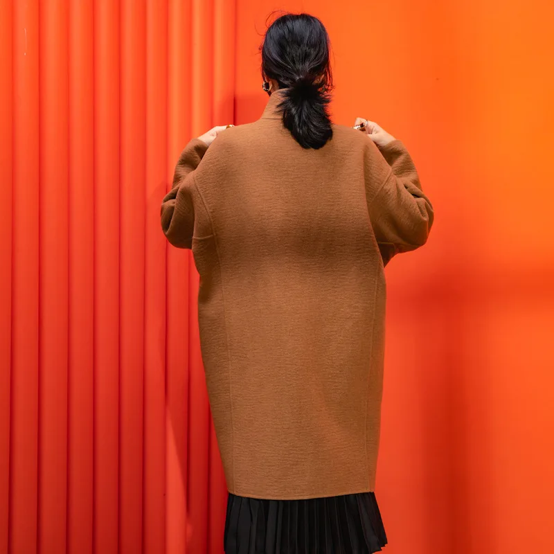 Winter Autumn 50% Cashmere Coat Alpaca Warm Winter Coat Women Long Wool Coat Office Lady Slim Female Overcoat Oversize Plussize