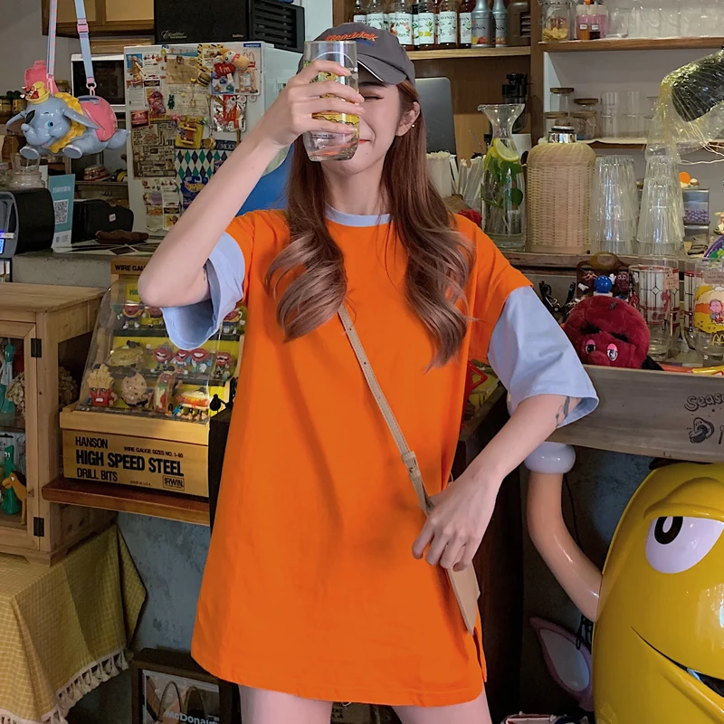 

T-shirts Tops Women Color Patchwork Casual Loose Short Sleeve O-neck 2020 Spring Summer New Fashion Harajuku Tees Female Ulzzang