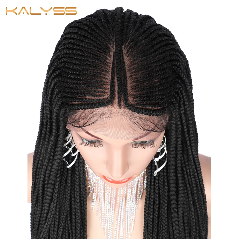 US $138.45 Kalyss 29 Inches 13x7 Braided Wigs Synthetic Lace Front Fulani Cornrow Box Braid Wigs For Black Women Frontal Twist Braided Wig