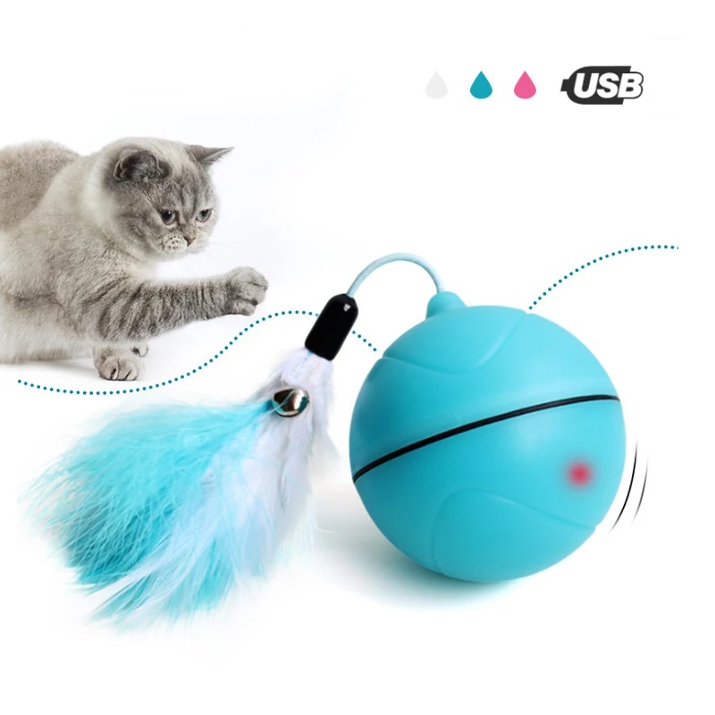 Продукт для домашних животных собака кошка Лазерная Игрушка светодиодный сверкающий шар Автоматическая прокрутка электрическая игрушка забавный кот шар usb зарядка свет перо