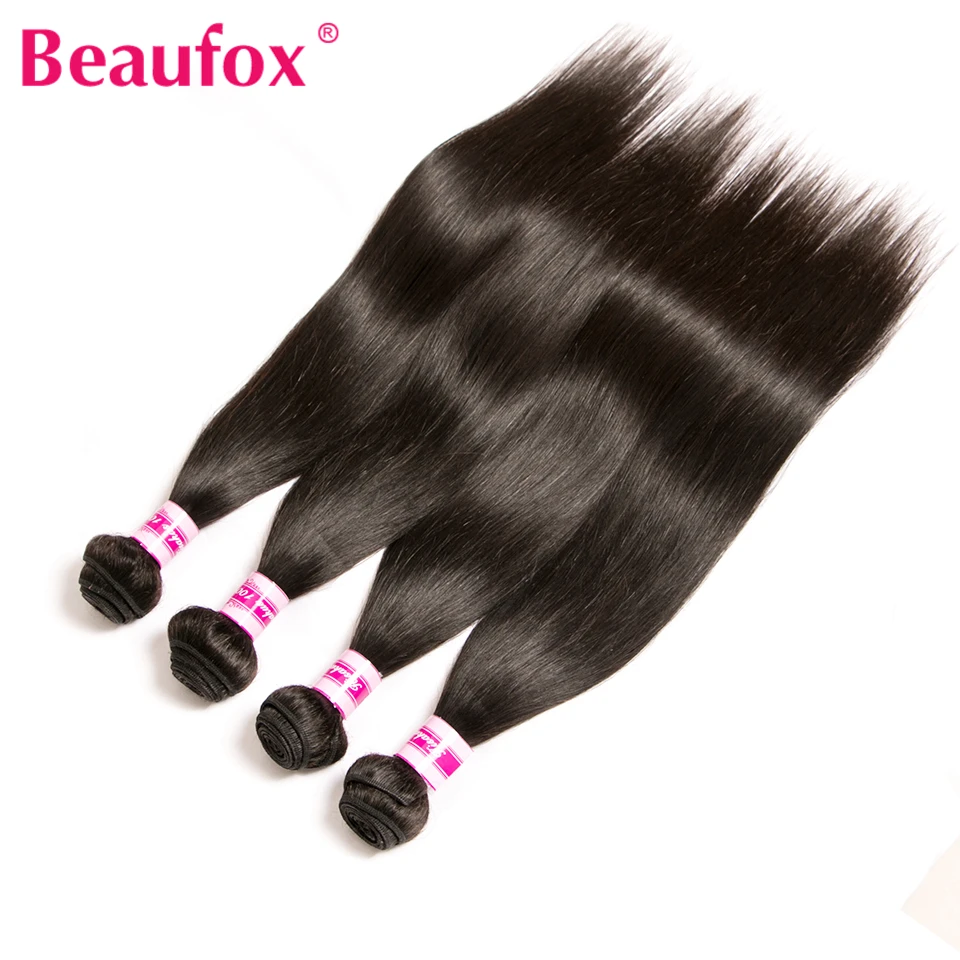 Beaufox, бразильские вплетаемые пряди, 4 пряди, прямые человеческие волосы, пряди remy для наращивания, натуральные/#1, черный цвет