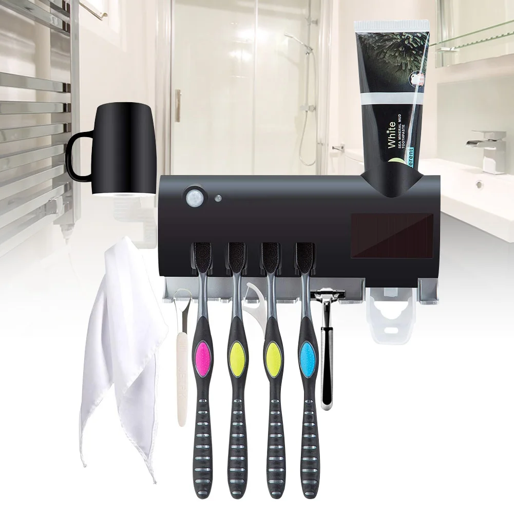 

Solar Power UV Disinfection Toothbrush Holder Wall Mount Automatic Toothpaste Dispenser LVS88