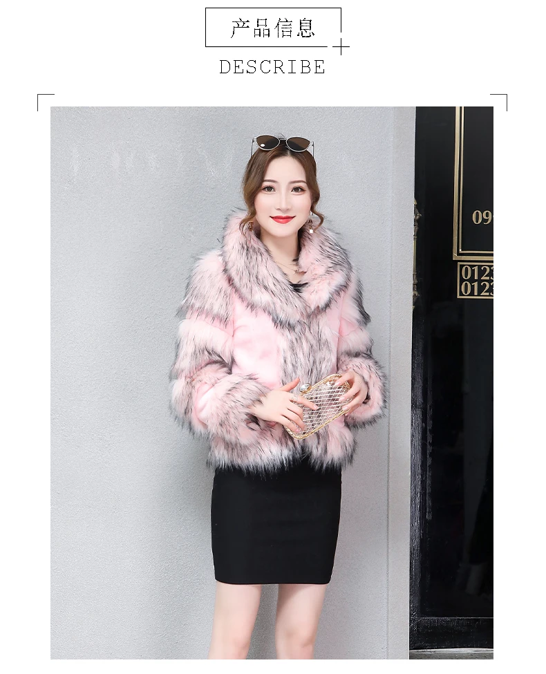 nerazzurri winter pink furry faux fur coat women short warm shaggy fluffy fox fur top plus size patchwork faux fur jacket 5xl