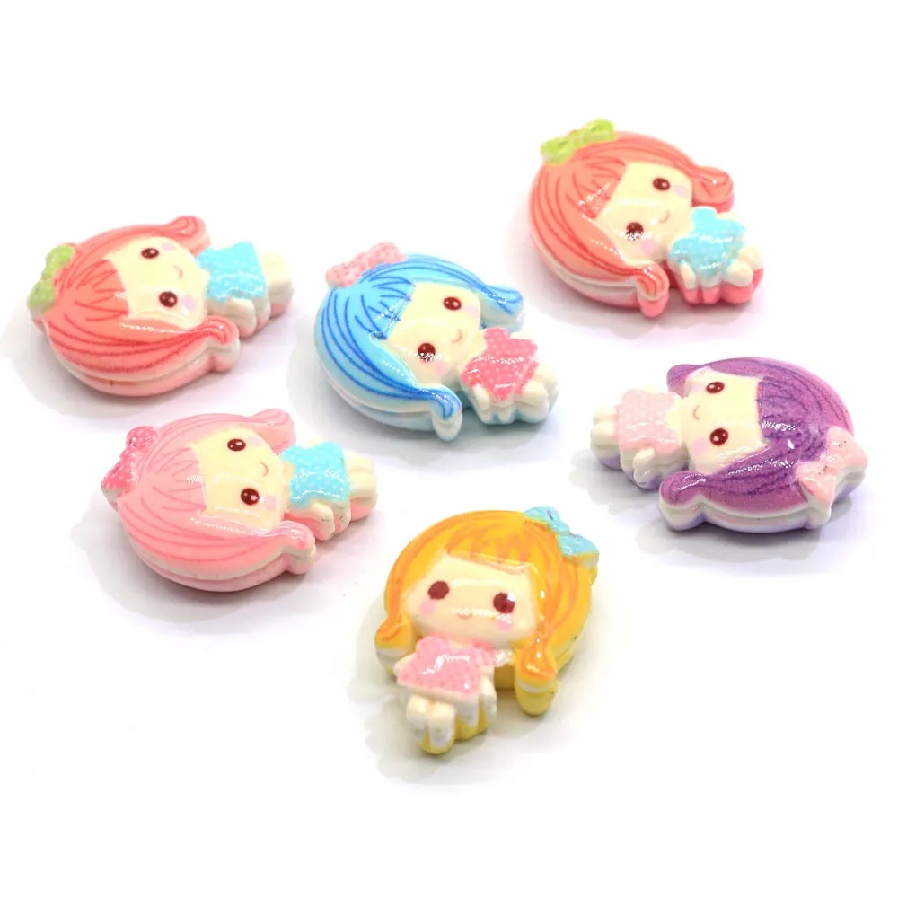 

2021 New Arrive 25MM Cartoon Girl Flat Back Resins Cabochons Kawaii Lovely Girl Cartoon Flatback Resins Hair Bow Center